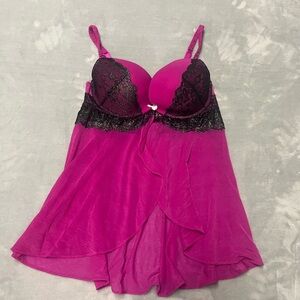 Elegant Lace Trim Pink Chemise
